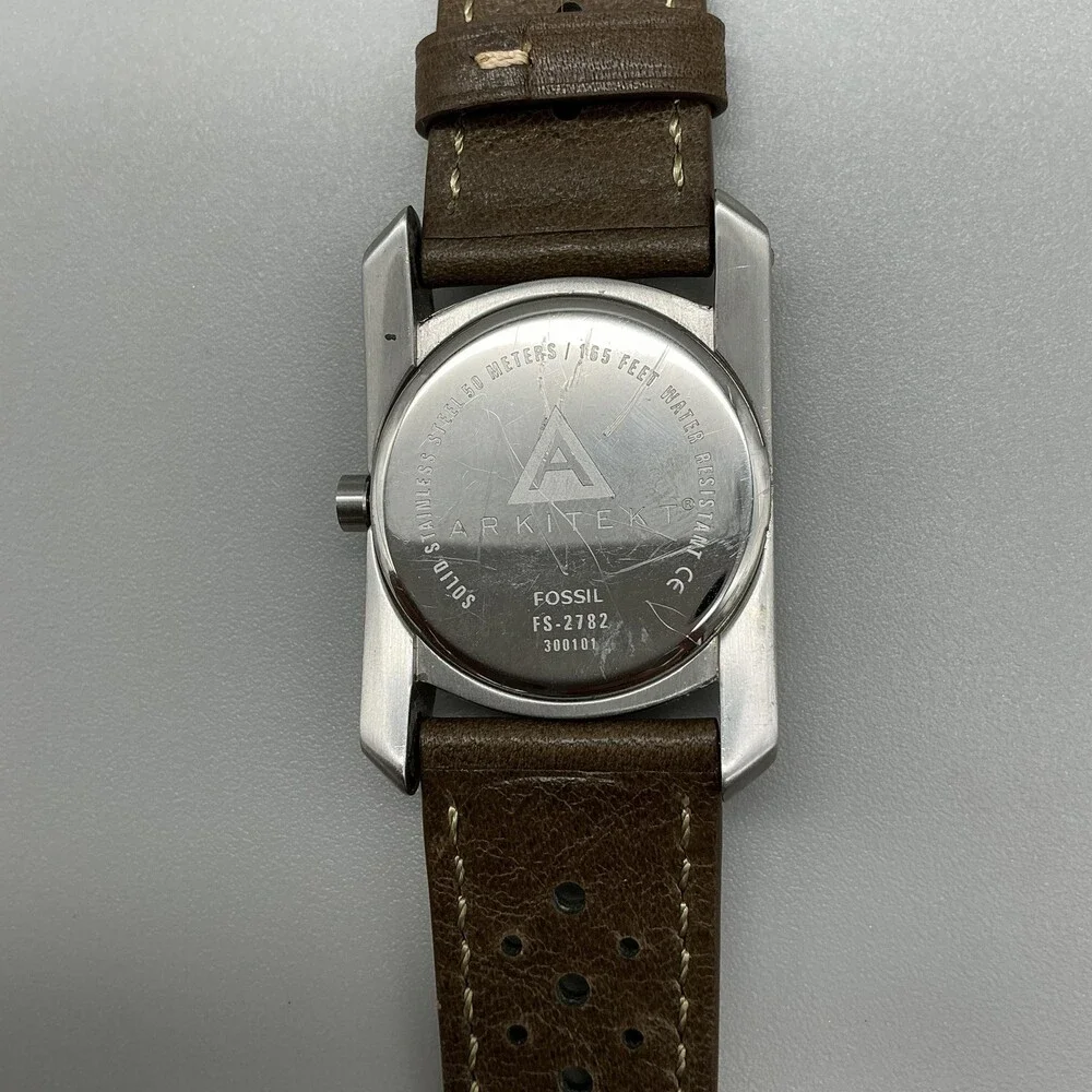 Fossil Arkitekt FS-2782 Mens Watch 30mm Silver Tone Brown Leather New Battery